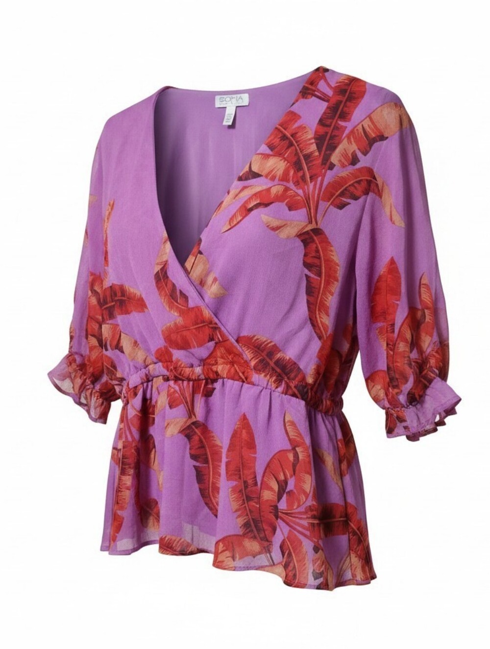 XL Tropical Palm Wrap Peplum Top Purple Coral Sofia Jeans by Sofia Vergara